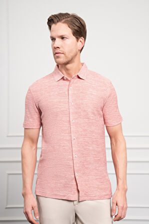  Erkek Kiremit Trend Apaçi Yaka Dynamic Fit Kısa Kollu Gömlek