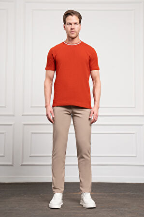  Erkek Kiremit Trend Bisiklet Yaka Dinamik Fit T-Shirt