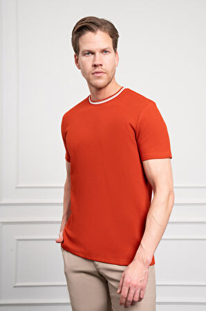  Erkek Kiremit Trend Bisiklet Yaka Dinamik Fit T-Shirt