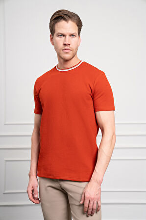  Erkek Kiremit Trend Bisiklet Yaka Dinamik Fit T-Shirt