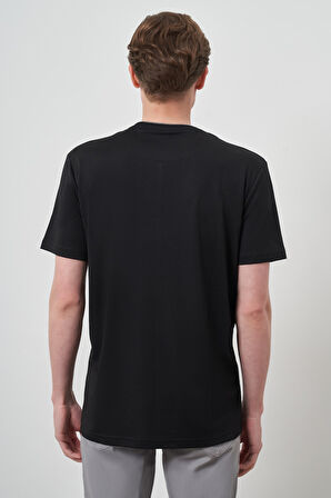  Erkek Siyah Trend Bisiklet Yaka T-Shirt