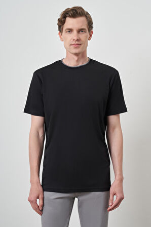  Erkek Siyah Trend Bisiklet Yaka T-Shirt