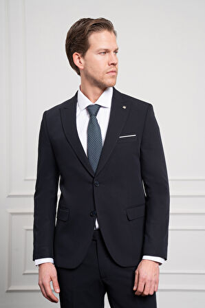  Erkek Lacivert Basic Slim Fit Sivri Yaka Takım Elbise
