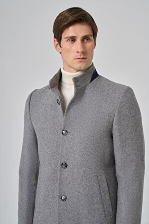  Erkek Gri Düz Hakim Yaka Dynamic Fit Kaban