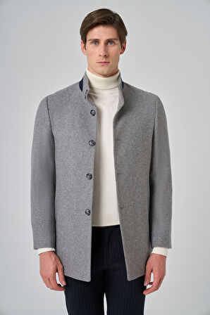  Erkek Gri Düz Hakim Yaka Dynamic Fit Kaban