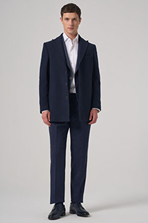  Erkek Lacivert Düz Sivri Yaka Dynamic Fit Kaban