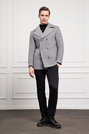  Erkek Gri Yünlü Kruvaze Dynamic Fit Sivri Yaka Kaban