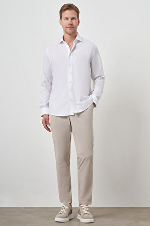 Erkek Beyaz Pamuk Trend Slim Fit Dar Kesim Non Iron Gömlek