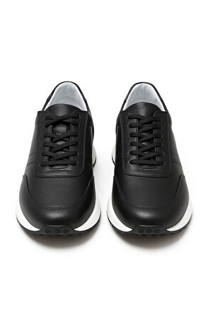  Erkek Siyah Deri Sneaker Ayakkabı
