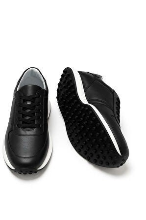  Erkek Siyah Deri Sneaker Ayakkabı