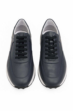  Erkek Lacivert Deri Sneaker Ayakkabı