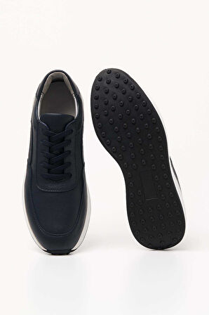  Erkek Lacivert Deri Sneaker Ayakkabı