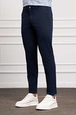  Erkek Lacivert Slim Fit Chino Pantolon