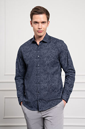  Erkek KOYU LACİVERT Trend Dynamic Fit İtalyan Yaka Gömlek