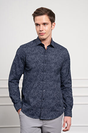  Erkek KOYU LACİVERT Trend Dynamic Fit İtalyan Yaka Gömlek