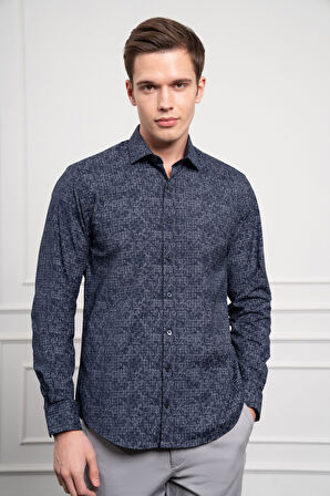  Erkek KOYU LACİVERT Trend Dynamic Fit İtalyan Yaka Gömlek