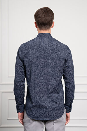  Erkek KOYU LACİVERT Trend Dynamic Fit İtalyan Yaka Gömlek