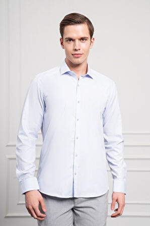  Erkek A. MAVİ Pamuk Trend Slim Fit İtalyan Yaka Gömlek
