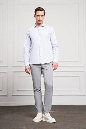  Erkek A. MAVİ Pamuk Trend Slim Fit İtalyan Yaka Gömlek