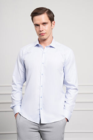  Erkek A. MAVİ Pamuk Trend Slim Fit İtalyan Yaka Gömlek