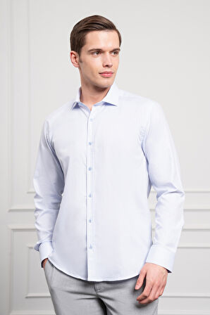  Erkek A. MAVİ Pamuk Trend Slim Fit İtalyan Yaka Gömlek