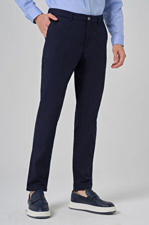  Erkek Lacivert Yazlık Pamuk Yan Cep Slim Fit Chino Pantolon