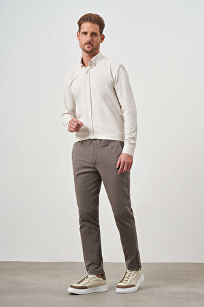  Erkek Haki Yazlık Pamuk Yan Cep Slim Fit Chino Pantolon