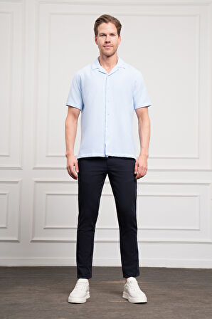  Erkek A. MAVİ Apaş Yaka Kısa Kol Gömlek