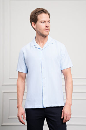  Erkek A. MAVİ Apaş Yaka Kısa Kol Gömlek