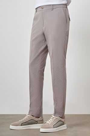  Erkek Bej Polyester Lastikli Trend Slim Fit Pantolon