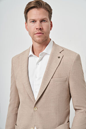  Erkek Bej Trend Dynamic Fit  Mono Yaka Ceket