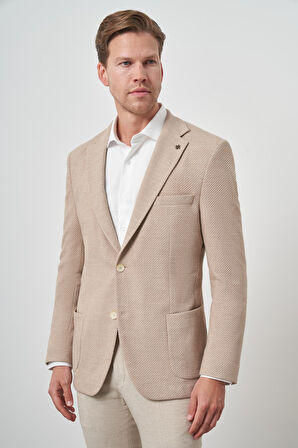  Erkek Bej Trend Dynamic Fit  Mono Yaka Ceket