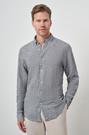  Erkek Gri Pamuk Trend Slim Fit Düğmeli Yaka Gömlek