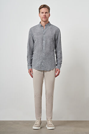  Erkek Gri Pamuk Trend Slim Fit Düğmeli Yaka Gömlek