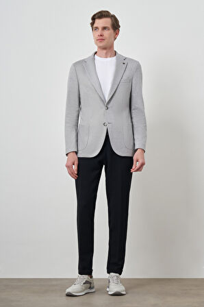  Erkek Gri Örme Slim Fit Mono Yaka Ceket