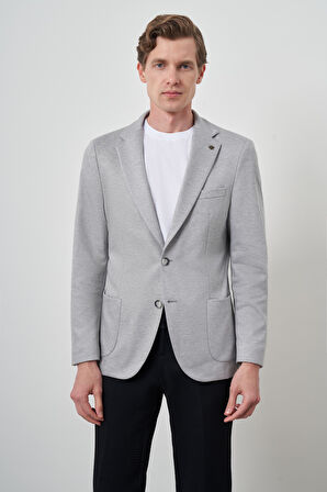  Erkek Gri Örme Slim Fit Mono Yaka Ceket