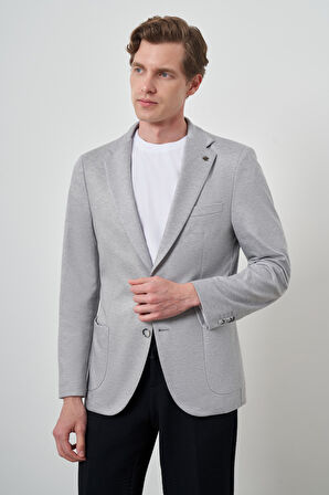  Erkek Gri Örme Slim Fit Mono Yaka Ceket