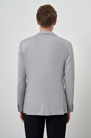  Erkek Gri Örme Slim Fit Mono Yaka Ceket