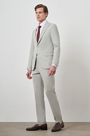  Erkek Gri Trend Poliviskon Slim Fit Sivri Yaka Takım Elbise