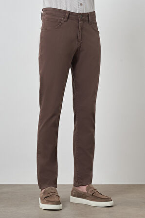  Erkek KAHVE Pamuk 5 Cep Slim Fit Jean Kot Pantolon