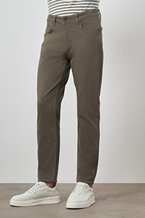  Erkek Haki Pamuk 5 Cep Slim Fit Jean Kot Pantolon