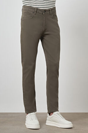  Erkek Haki Pamuk 5 Cep Slim Fit Jean Kot Pantolon