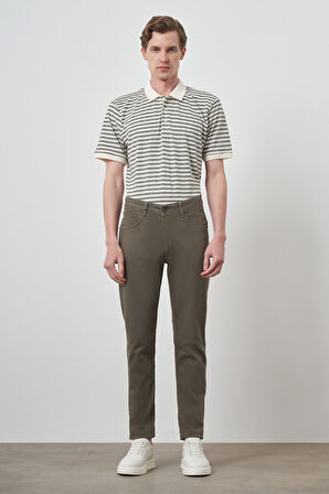  Erkek Haki Pamuk 5 Cep Slim Fit Jean Kot Pantolon