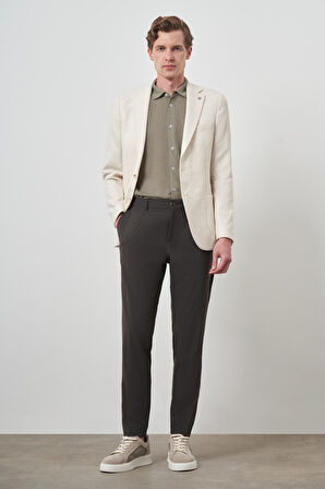  Erkek Bej Keten Trend Slim Fit Mono Yaka Ceket