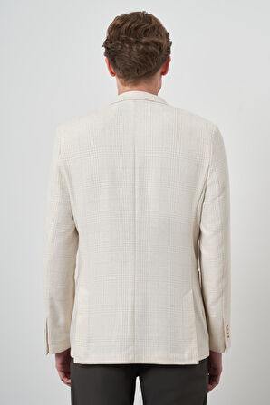  Erkek Bej Keten Trend Slim Fit Mono Yaka Ceket