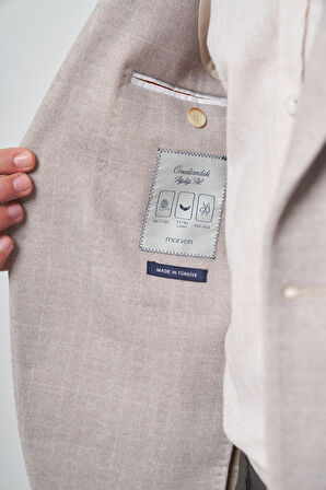  Erkek Bej Örme Desenli Slim Fit Mono Yaka Ceket
