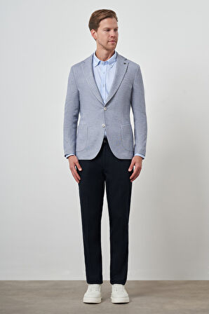  Erkek İndigo Örme Slim Fit Mono Yaka Ceket