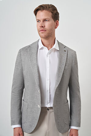  Erkek Haki Örme Slim Fit Mono Yaka Ceket