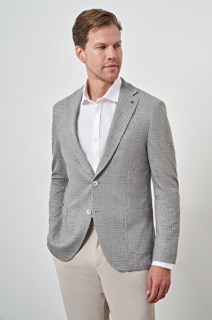  Erkek Haki Örme Slim Fit Mono Yaka Ceket