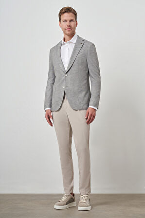  Erkek Haki Örme Slim Fit Mono Yaka Ceket